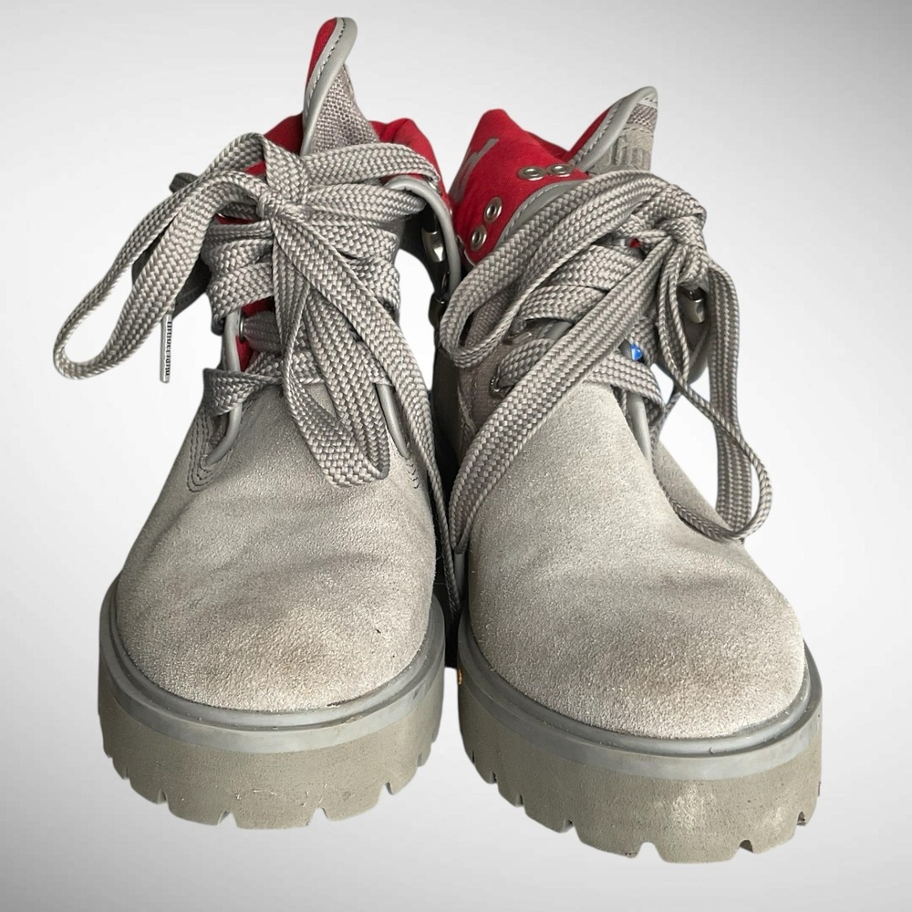 Timberland Carnaby Fold-Down Grey Red Boots Womens Size 6 Waterproof Minimalist - Picture 5 of 9